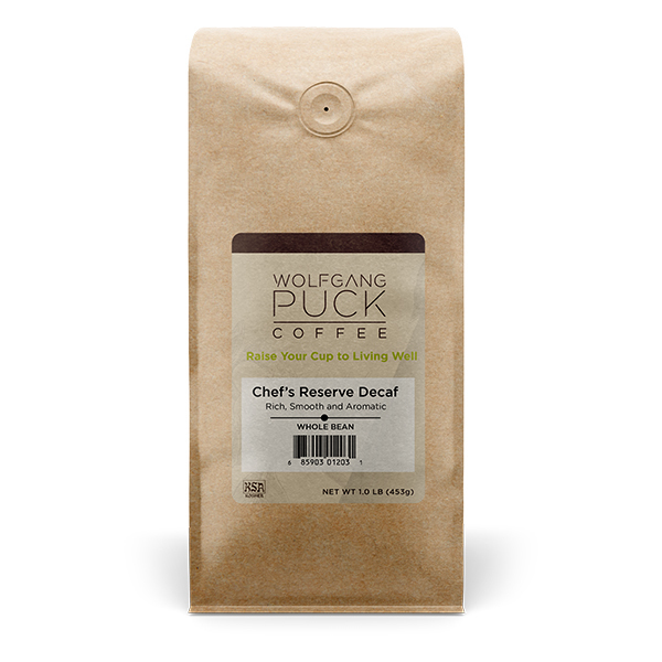 Wolfgang Puck Coffee Whole Bean Coffee, Chef’s Reserve ® Decaf, 1 Lb Bags, PK12 PK 013062